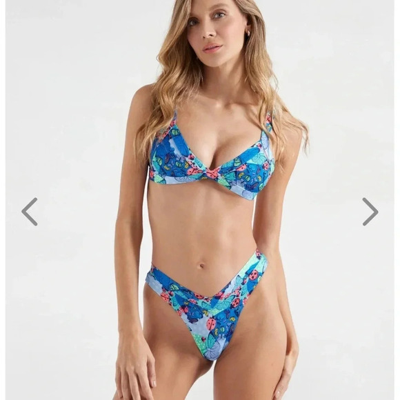 NWT OneOne Swimwear Bikini Set Flutter Fancy Blue Print Ladybugs Kameron Jesse - Picture 2 of 6